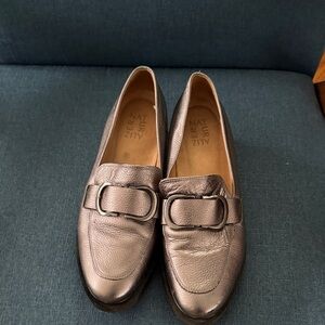 Naturalized Elegant Gray Metallic Wedge Loafers